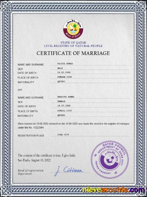Qatar marriage certificate